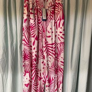 Caribbean Joe White and Hot Pink Tropical Wide Leg pants